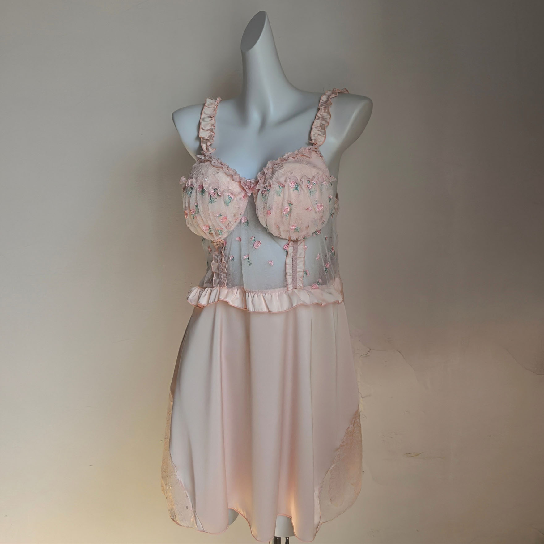 胖MM特大码200斤纯欲风微透露背吊带裙女夏薄款宽松休闲宽松睡裙