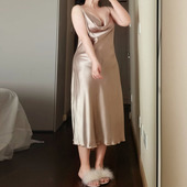 200斤加大码 胖mm纯欲风冰丝睡裙女连体荡领吊带宽松家居服没胸垫