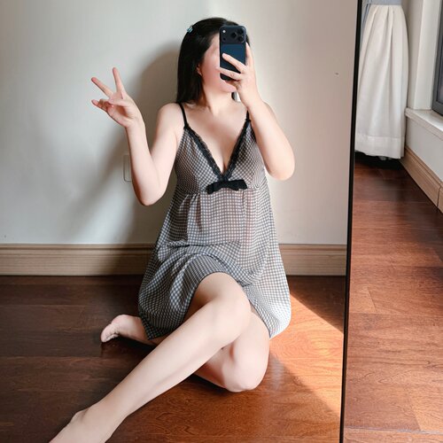 加肥大码胖MM2-300斤纯欲蕾丝V领性感吊带睡裙女格子睡衣家居服夏