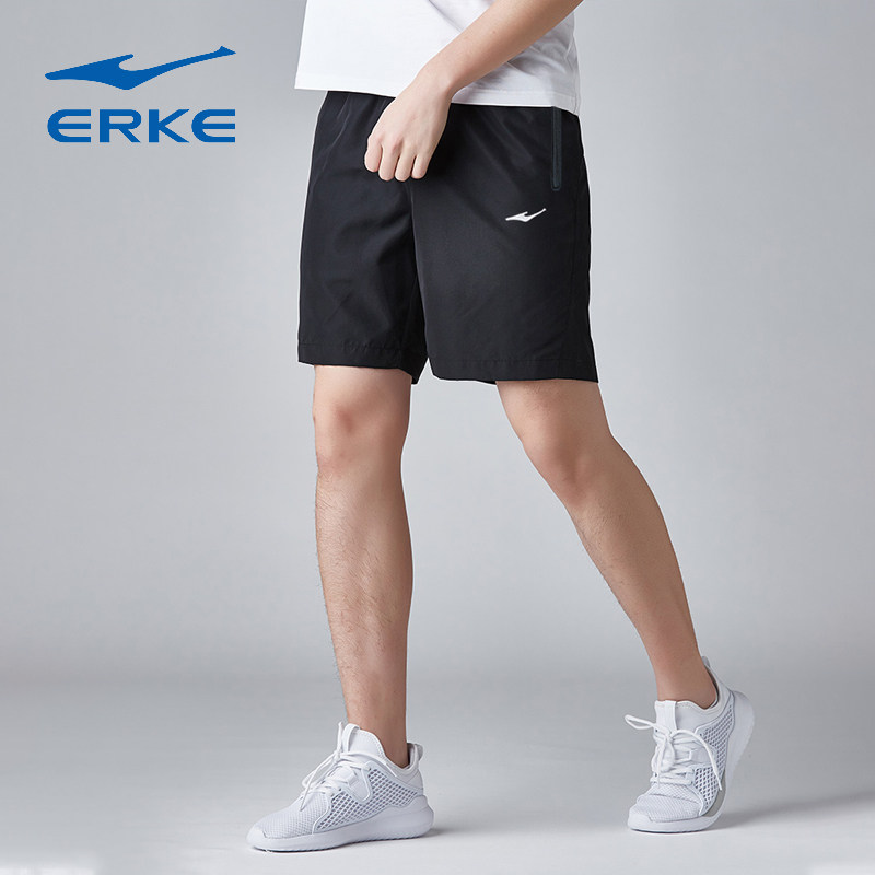 鸿星尔克五分裤男士夏季薄款透气宽松5分裤黑色梭织速干运动短裤