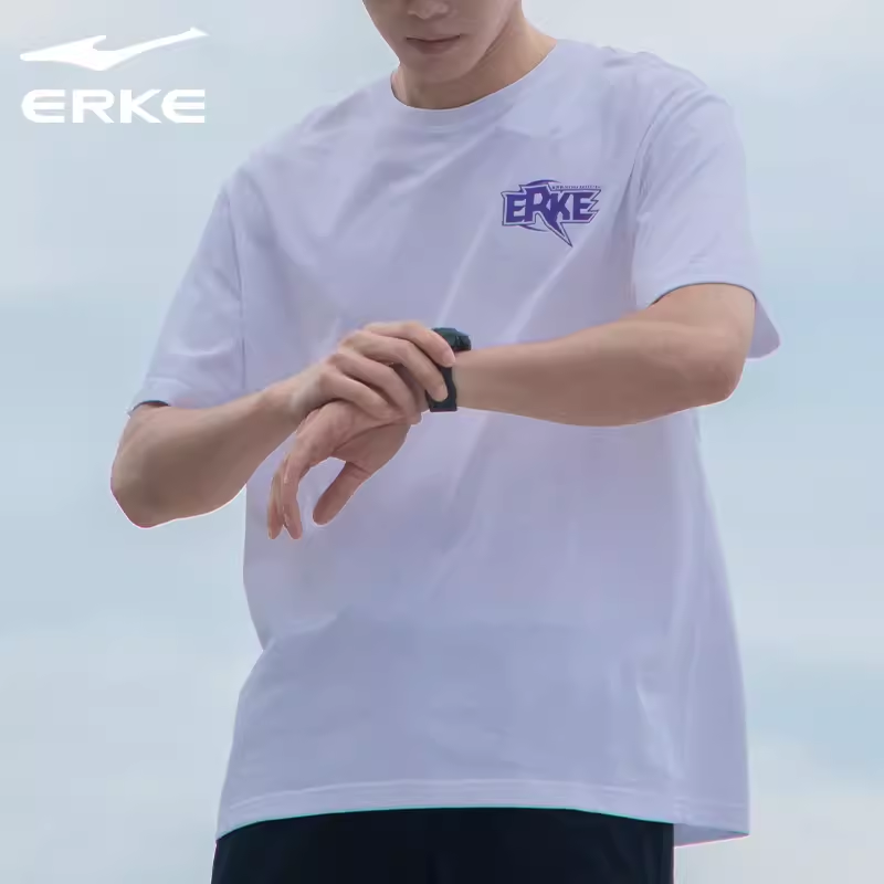 鸿星尔克纯棉短袖T恤男士白色夏季新款官网正品宽松国潮运动男装