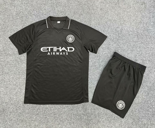 曼城短袖足球服训练套装翻领速干男生速干透气25夏季踢球健身运动