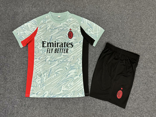 AC米兰短袖足球训练服套装25-26夏季宽松男女生灰绿热身踢球跑步