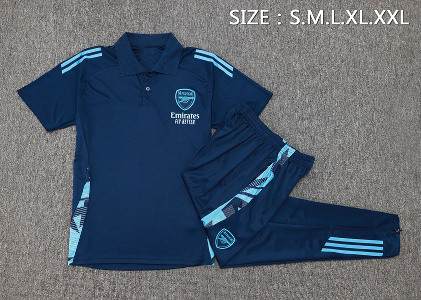 阿森纳宝蓝短袖polo球衣男2425足球训练服速干长裤跑步健身运动服
