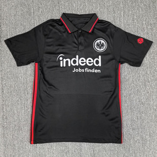 法兰克福2526赛季足球服短袖上衣黑色翻领男生宽松定制球赛运动