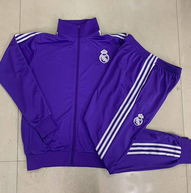皇马2526紫色长袖足球训练服球衣外套男出场热身健身长裤运动队服