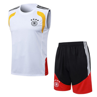 德国复古白色无袖背心球衣男2526足球新训练服健身短裤运动队服