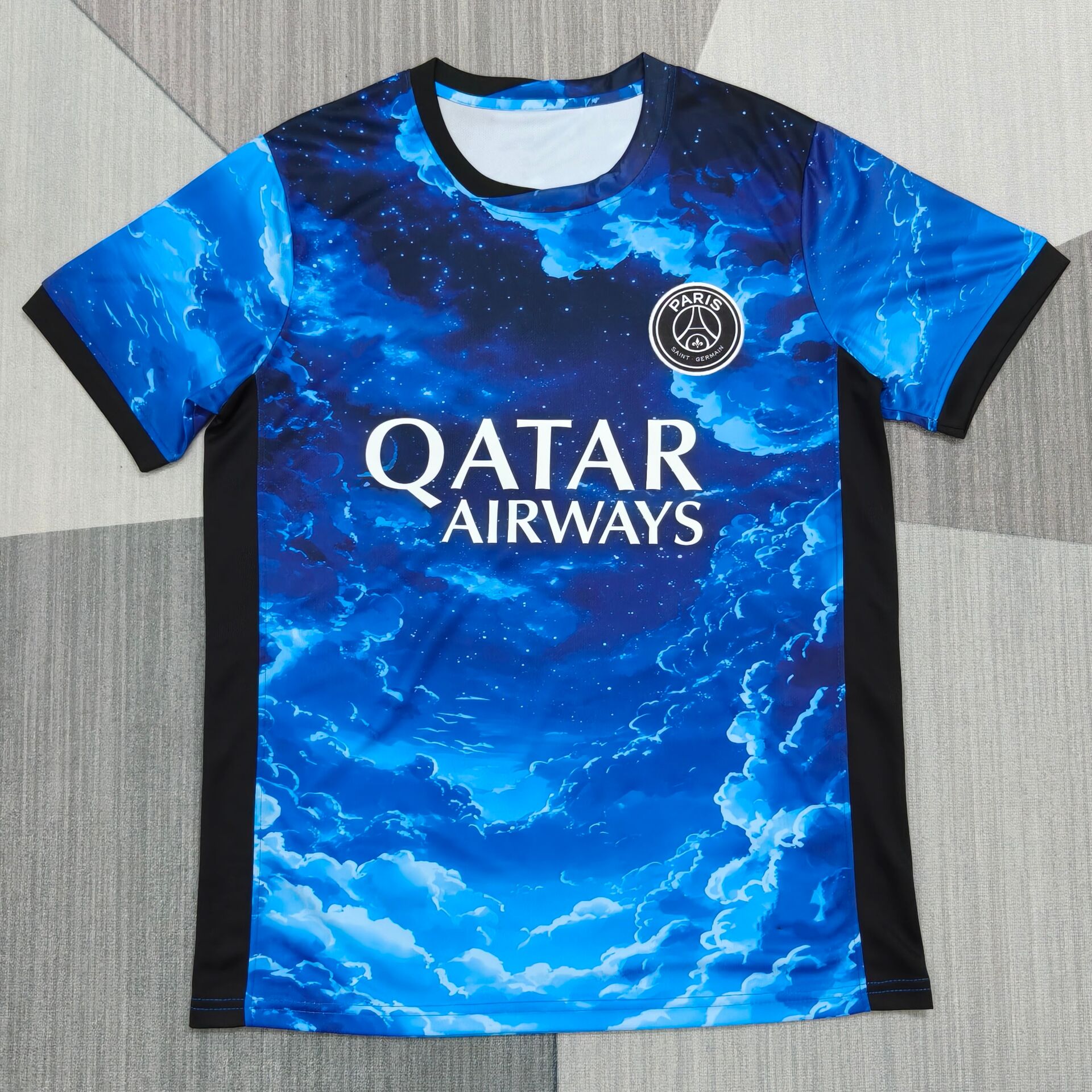 巴黎星空蓝夏季足球训练服上衣定制印号男女2627新款热身运动比赛