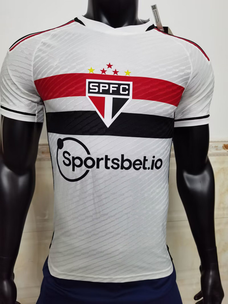 圣保罗白色短袖修身球衣男2324新款足球服上衣定制印号运动训练服