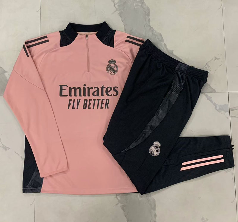 皇马2425粉色长袖足球训练服球衣男出场热身健身长裤跑步运动队服