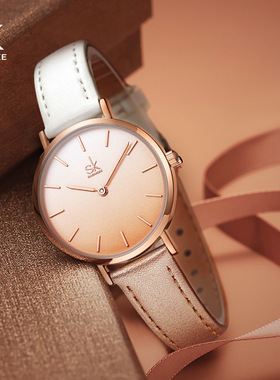 SK女士手表女时尚简约渐变拼色石英表高级皮带腕表女高级感优雅