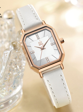 SK女士手表女复古小众ins方表皮带腕表高级镶钻品牌女表2025新款