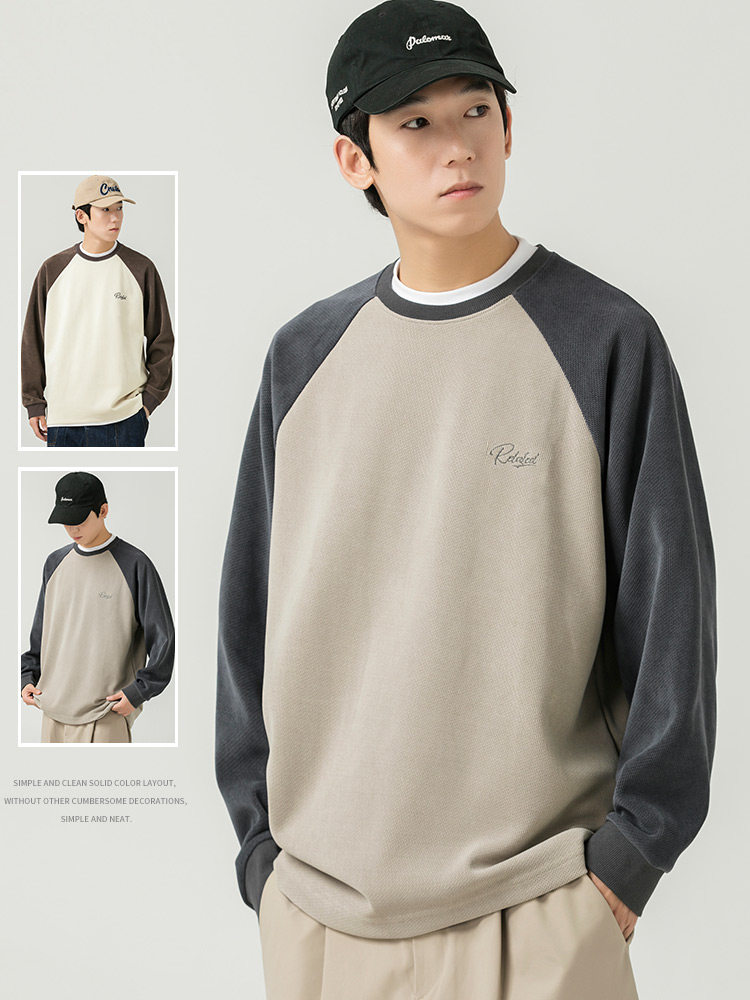 WOODSOON 헤비웨이트 스웨트 셔츠 남성 봄 가을 트렌디 브랜드 루즈 캐주얼 남성 라운드 넥 풀오버 라글란 슬리브 탑