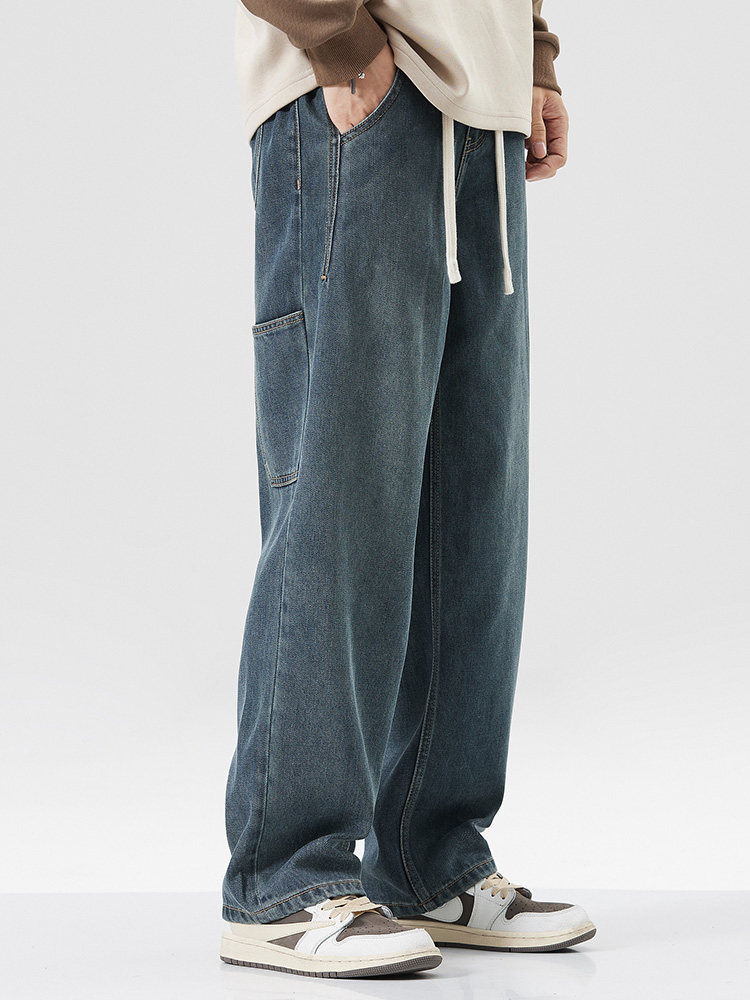 WOODSOON 남성용 리오셀 텐셀 청바지 봄 여름 루즈한 스트레이트 팬츠 아메리칸 와이드 팬츠