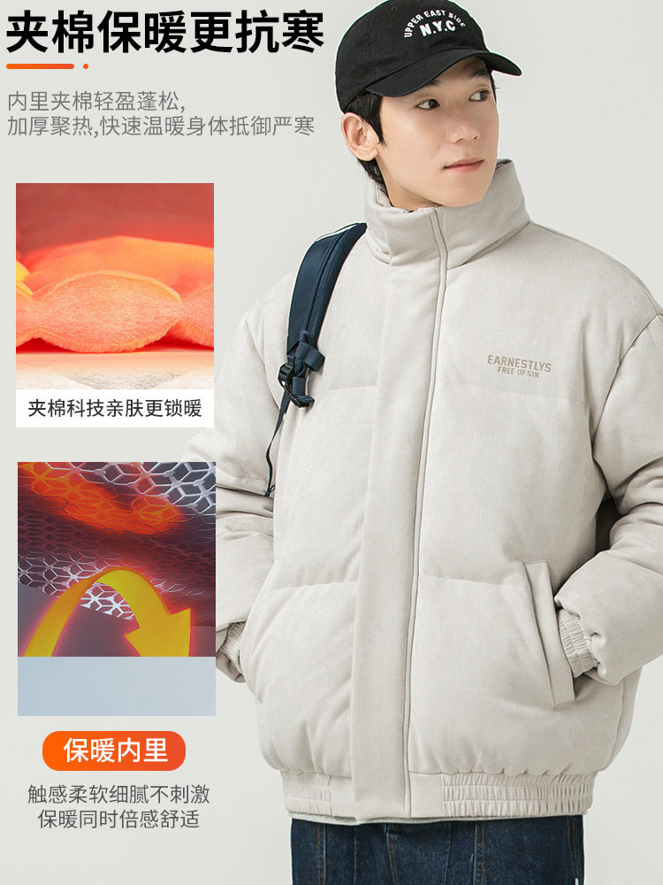 WOODSOON STAND COLLAR COTTON JACKET MENS AUTUMN AND WINTER THICKENED WARM LOOSE TREND BAKERY CASUAL JACKET MALE COTTON CLOTHES