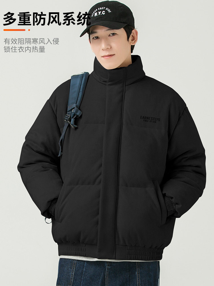 WOODSOON STAND COLLAR COTTON JACKET MENS AUTUMN AND WINTER THICKENED WARM LOOSE TREND BAKERY CASUAL JACKET MALE COTTON CLOTHES