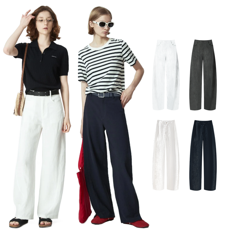 欧小仓 冷萃系列 夏日阔腿裤 亚麻弯刀裤 / 褶边弯刀裤 1772