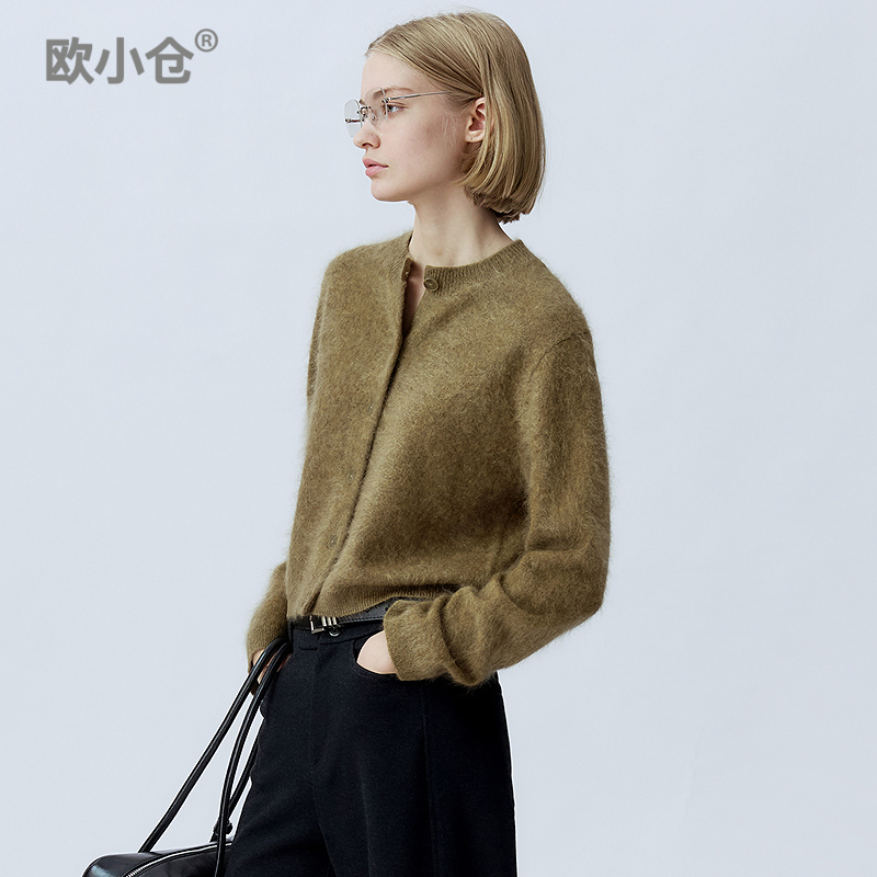 阔腿裤搭子圆领羊毛开衫 易驾驭落肩宽松短款针织衫