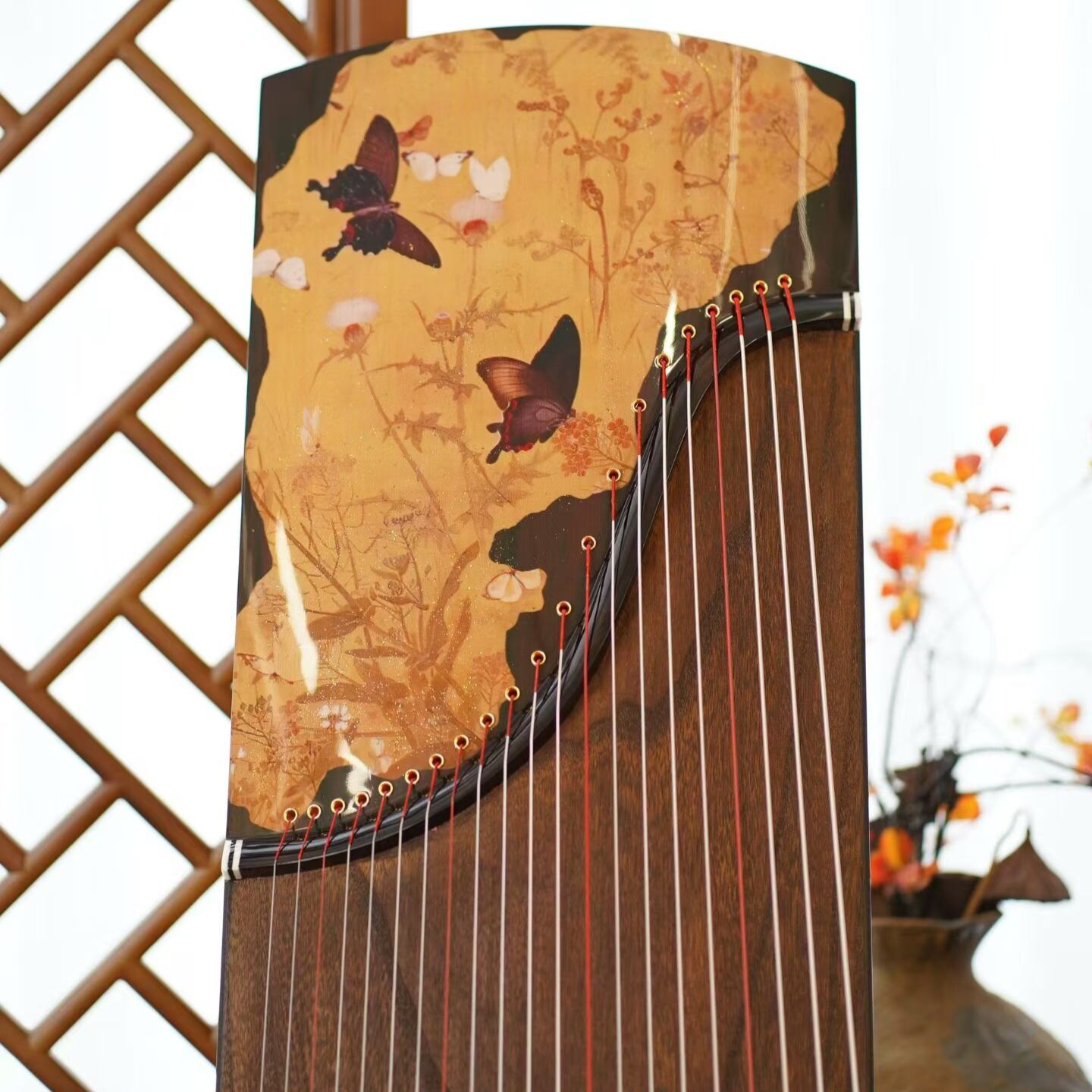 朱雀古筝精品JPP繁花蝶影胡桃木专业考级演奏教学8系挖筝