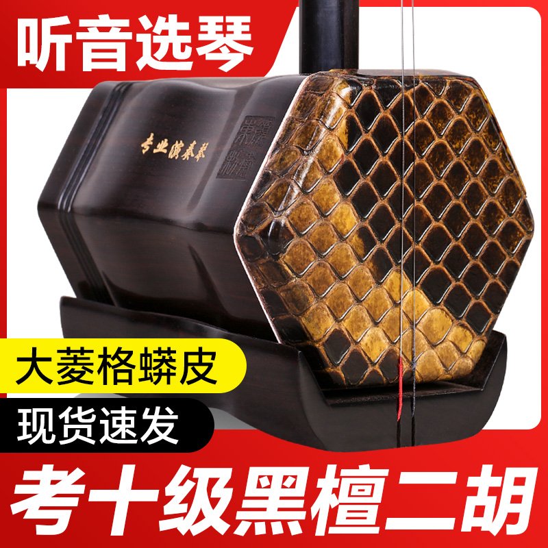 黑檀二胡大皮大菱格蟒皮二胡琴黑檀木专业成人演奏考级二胡乐器