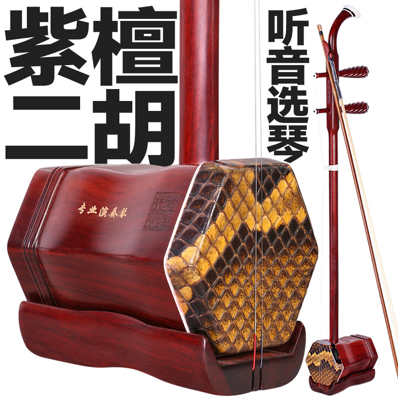 紫檀二胡专业演奏琴非洲小叶紫檀木成人儿童考级麻花螺纹轴二胡