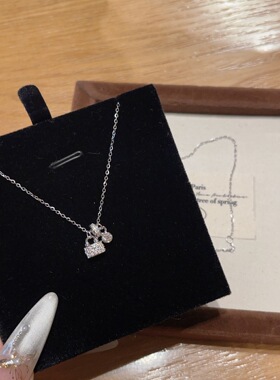 S925银满钻同心锁项链小众轻奢锁头包包锁骨链女送闺蜜礼物