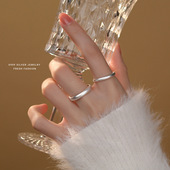 999银磨砂素圈情侣戒指2026新款 小众设计简约开口对戒男女友礼物