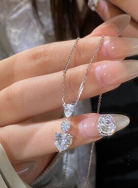 S925银爱心水滴钻项链女 轻奢小众设计感锁骨链 精致闪钻百搭颈链