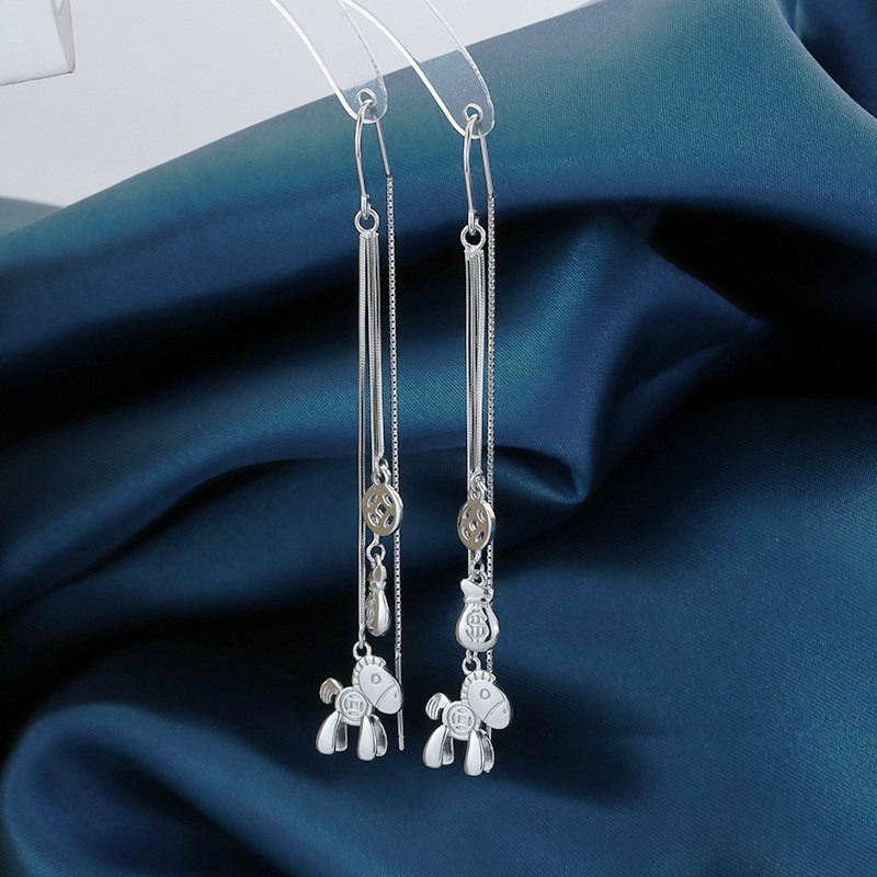 S925纯银马上有钱花耳线女轻奢小众设计感高级感耳环长款耳饰送礼,饰品/流行首饰/时尚饰品新,银饰耳饰,淘宝优惠券,粉丝福利购,淘宝优惠卷