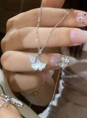 S925纯银三生有幸银杏叶项链女轻奢小众设计感高级感锁骨链送女友