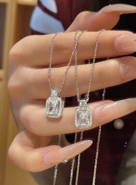 S925纯银方糖钻项链女轻奢小众设计感高级感百搭锁骨链送女友礼物
