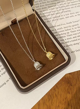 S925纯银铃铛项链女小众设计感拉丝小铃铛锁骨链轻奢高级感送礼物