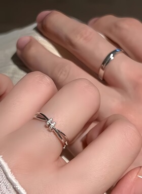 S925银无限莫比乌斯情侣对戒新款镶钻女戒素圈光面男戒送女友礼物