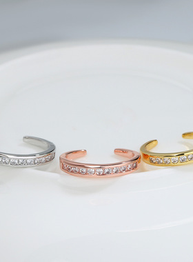 【时尚新品】韩国简约欧美圆形镶钻轻奢小众气质永恒开口戒指饰品