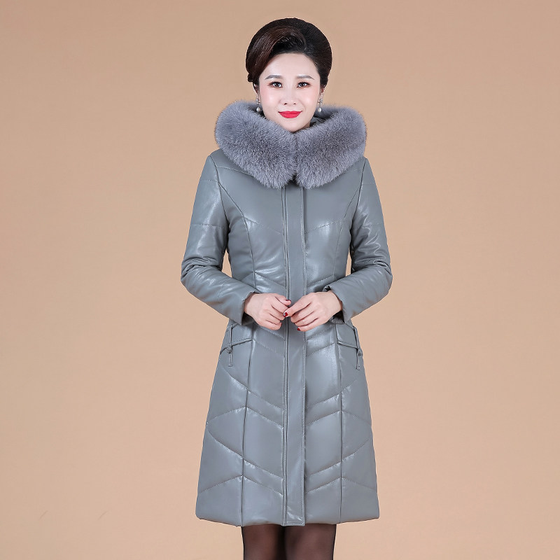 2025新款真皮羽绒服女中长款妈妈装皮衣外套加厚中老年女装皮棉衣