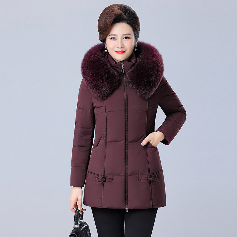 中老年妈妈羽绒服女中长款2025新款冬季女装加厚连帽羽绒外套保暖