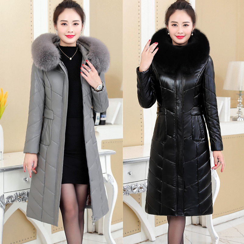 真皮羽绒服女长款皮衣皮草外套