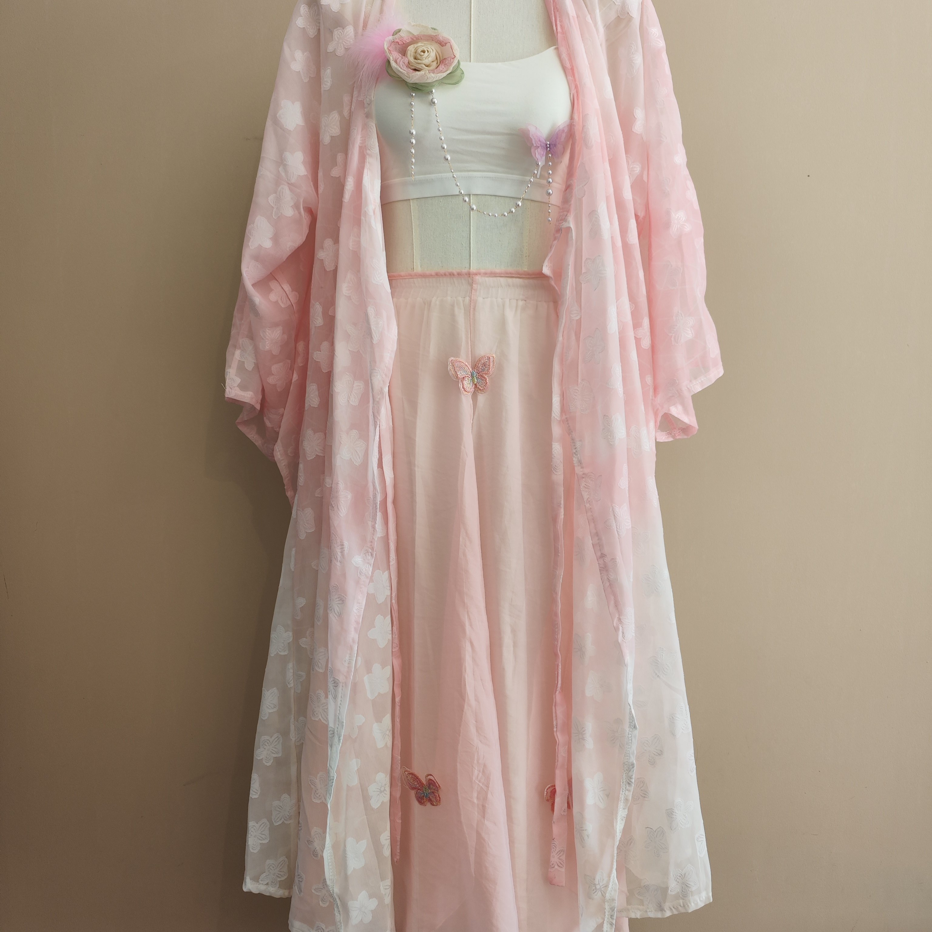 粉色冰裂梅花古风爵士大摆纱衣国风爵士舞蹈服古典舞服装