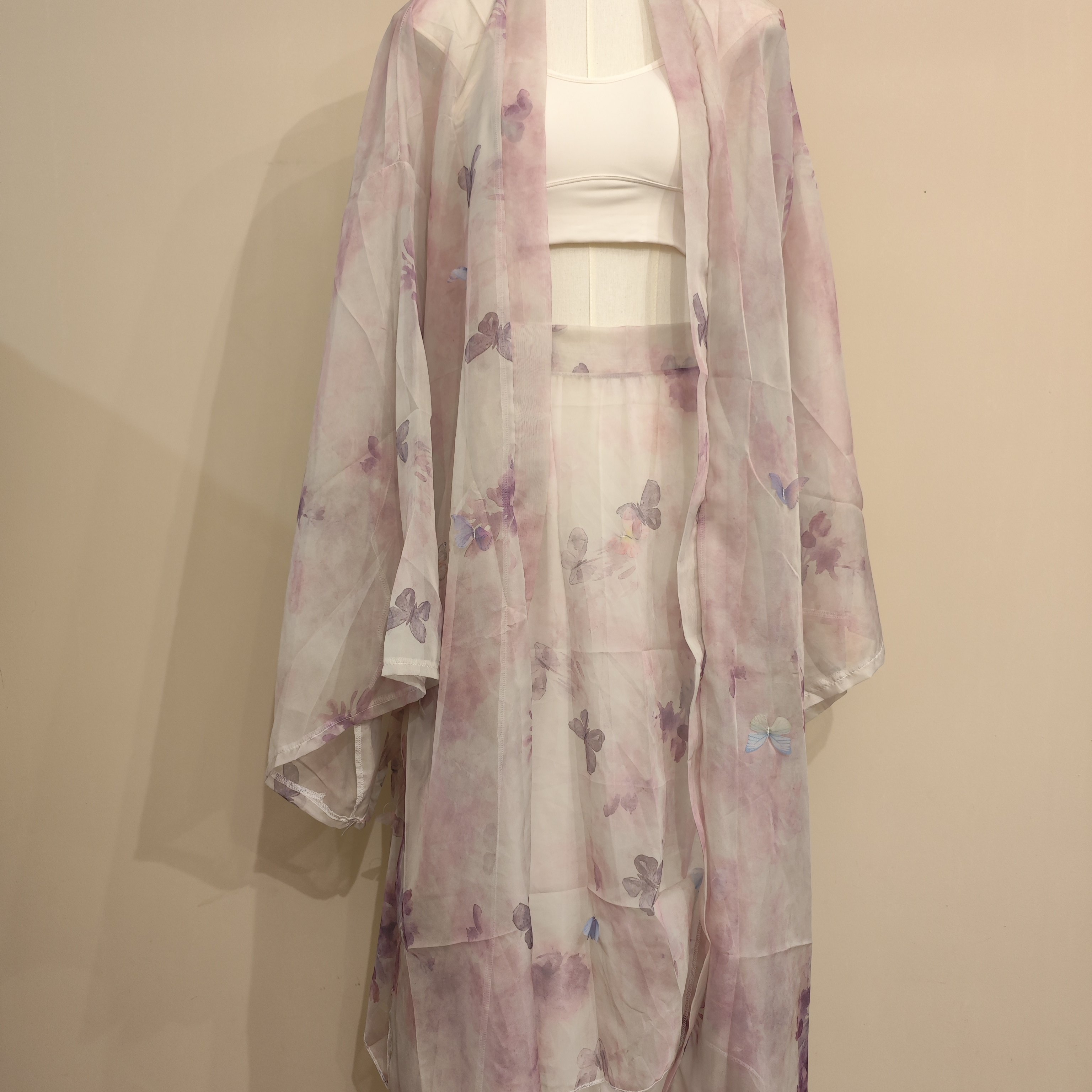 古风爵士粉紫晕染花朵蝴蝶纱衣国风爵士舞蹈服古典舞服装