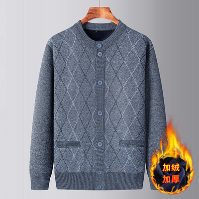 秋冬季新款中老年男装针织衫立领加绒加厚爸爸休闲保暖毛衫外套