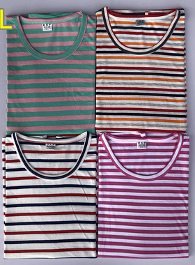 妈妈装长袖T恤春装圆领条纹宽松大码体恤打底衫中老年女装薄纯棉