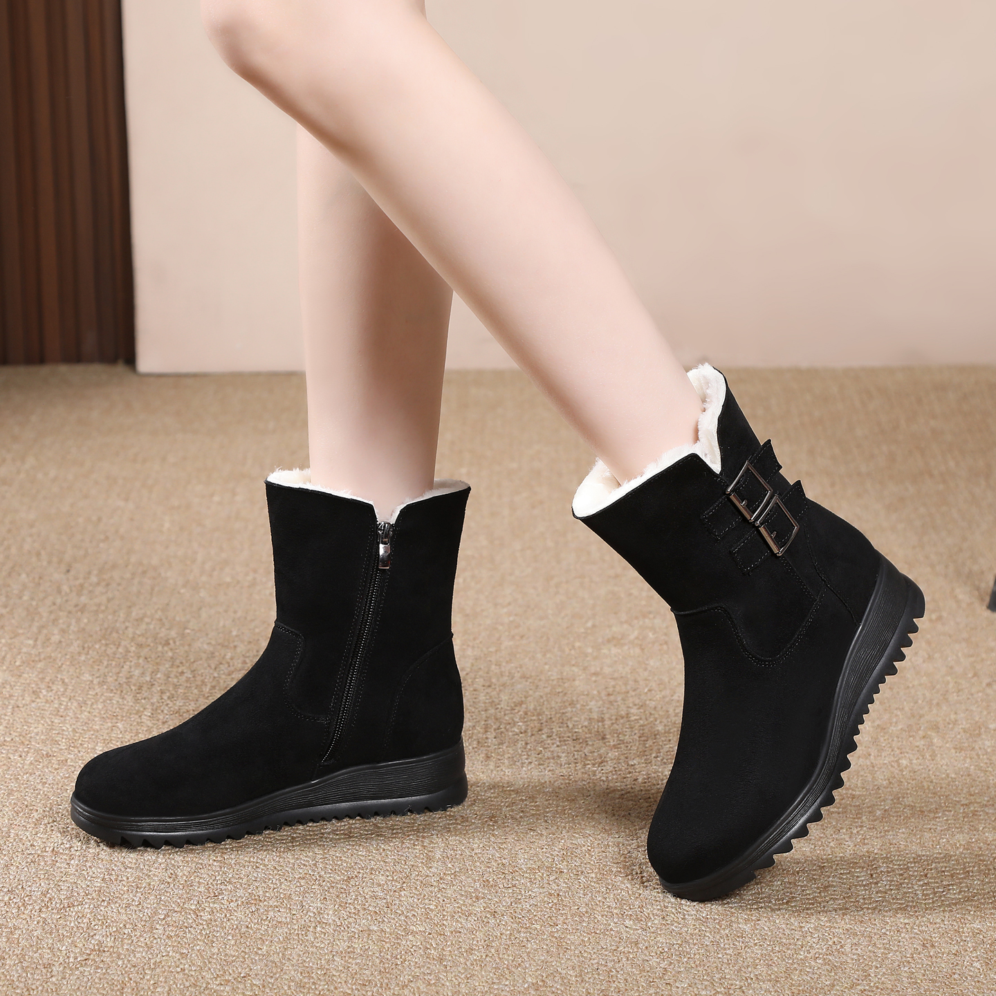 雪地靴女防滑加绒加厚防寒棉靴