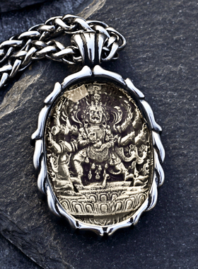 大黑天玛哈嘎拉财神钛钢吊坠项链