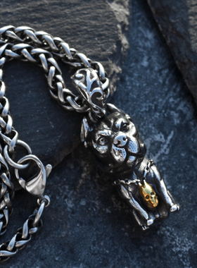 个性骷髅狗项链男日韩钛钢街头