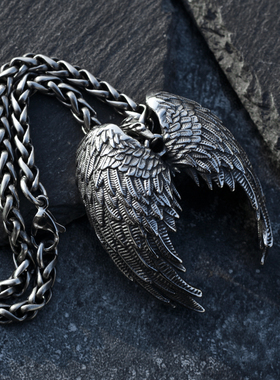 天使翅膀潮人钛钢吊坠项链