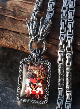 复古多杰雄天唐卡项链男佛牌链