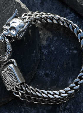 五芒星骷髅双层手链男泰银潮流
