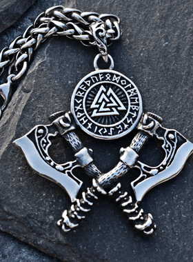 复古维京斧头项链男钛钢