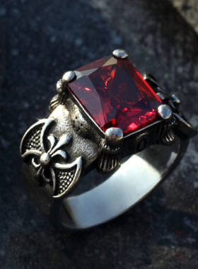哥特红宝石戒指嘻哈钛钢百搭单身