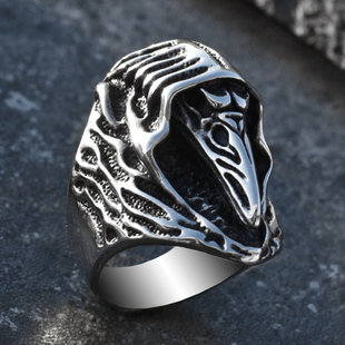 个性死神乌鸦戒指男士暗黑复古潮人钛钢指环欧美嘻哈朋克手饰街头